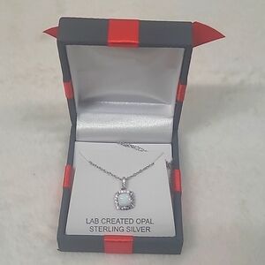 Women's Opal Pendant Sterling Silver Chain